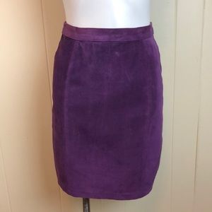 Vintage 80s 90s Purple Suede Pencil Skirt Small Soft Leather Knee Length